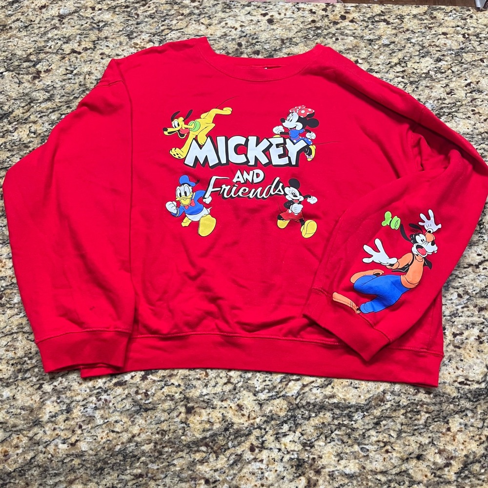Disney Mickey and Friends Red Graphic Sweatshirt‎ Womens 3XL Goofy Sleeve Print